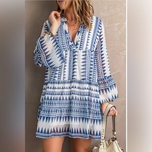 V Neck Geometric Color Block Summer Dress